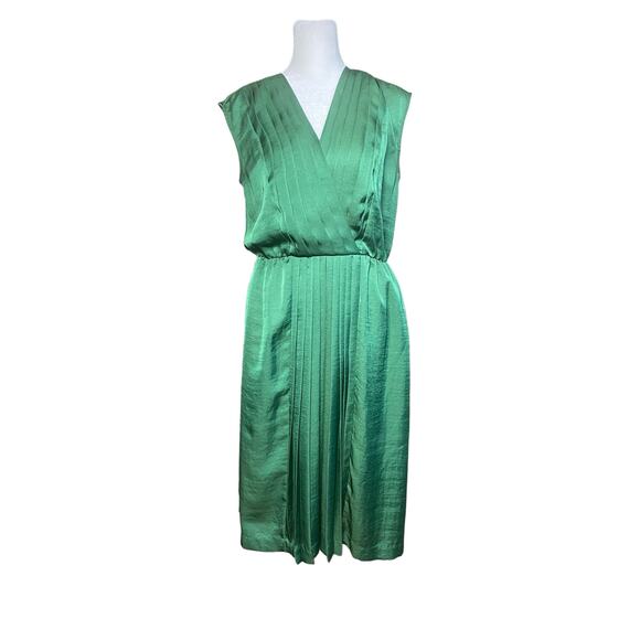 Talbots Dresses & Skirts - Talbots Womens Midi Dress Emerald Green Size 4 Sleeveless V-Neck Pleated Pockets